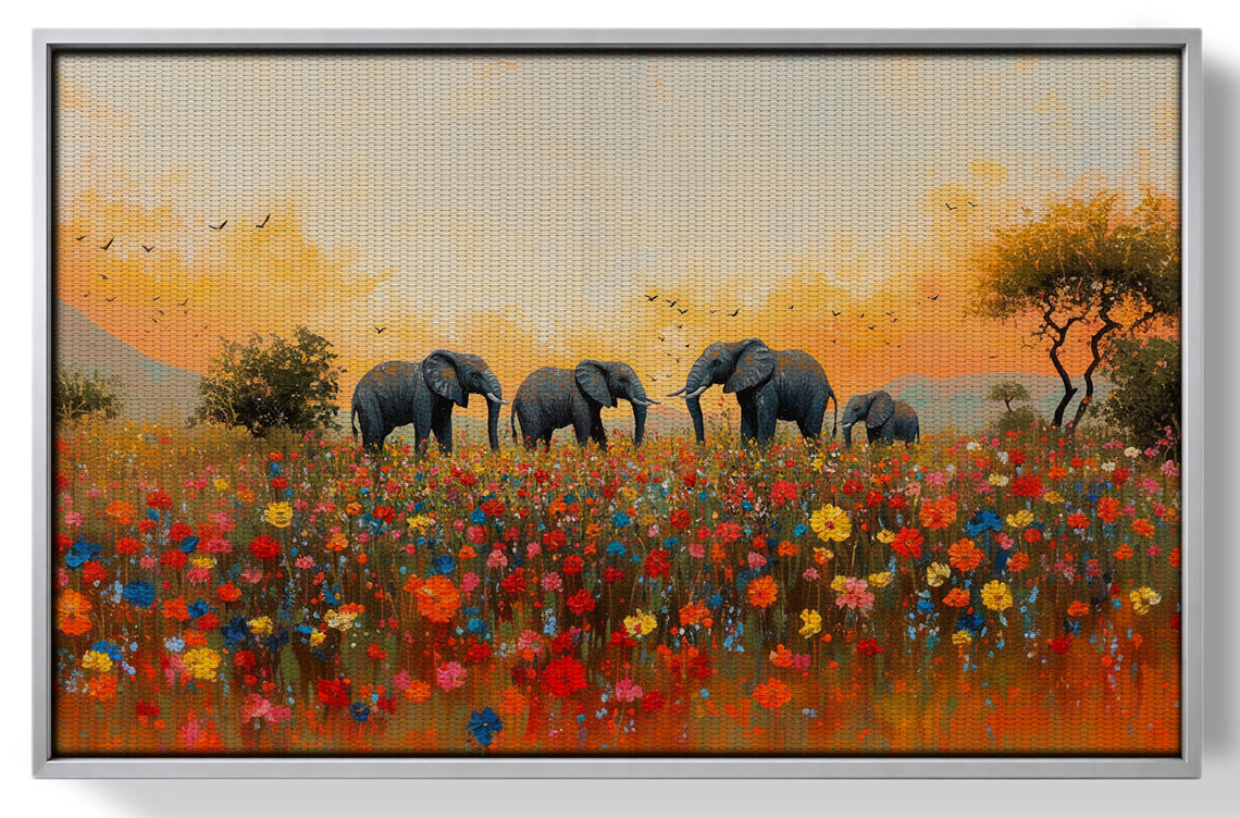 Elephants in Wildflower Field Black African American canvas print view 55