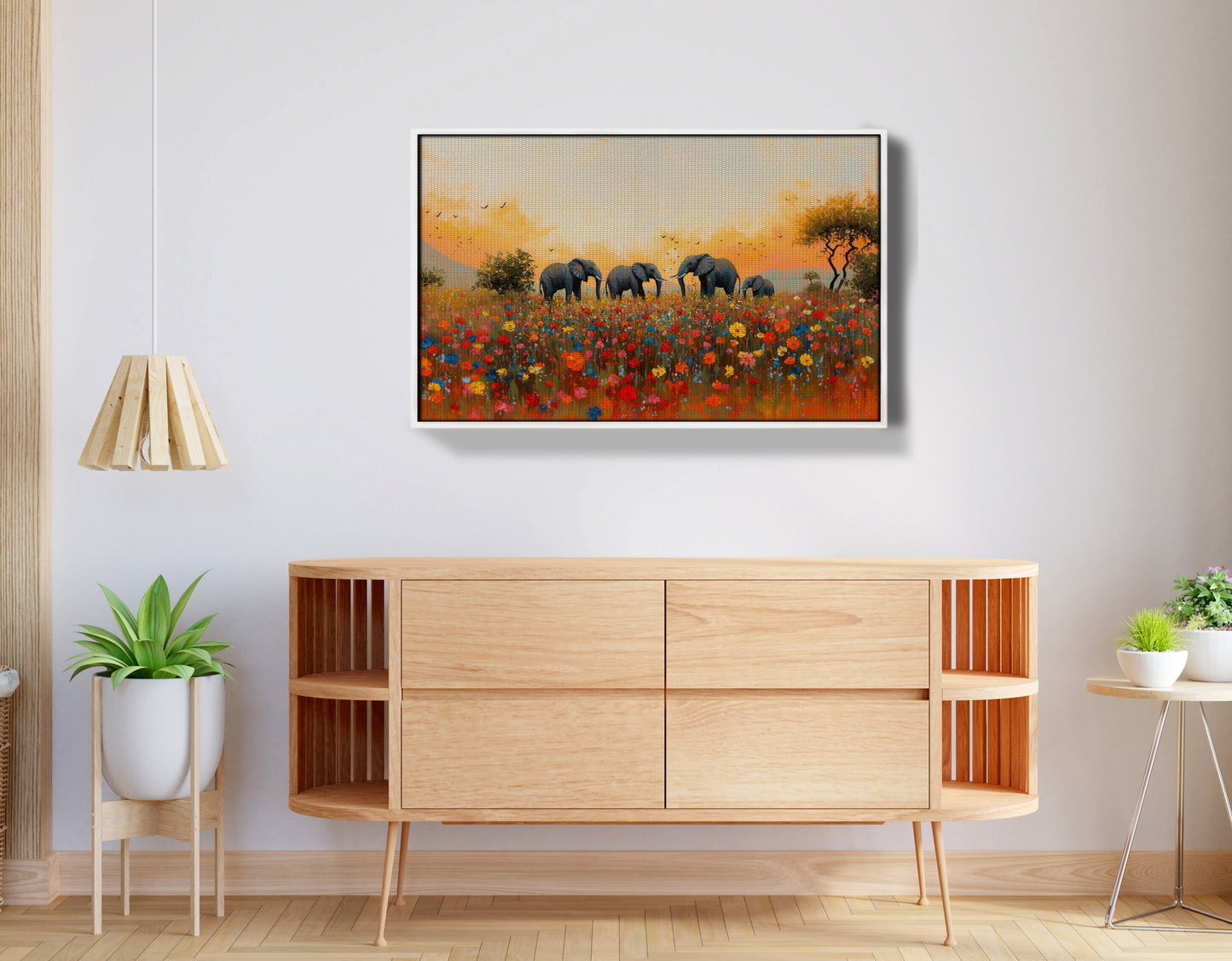 Elephants in Wildflower Field Black African American canvas print view 62
