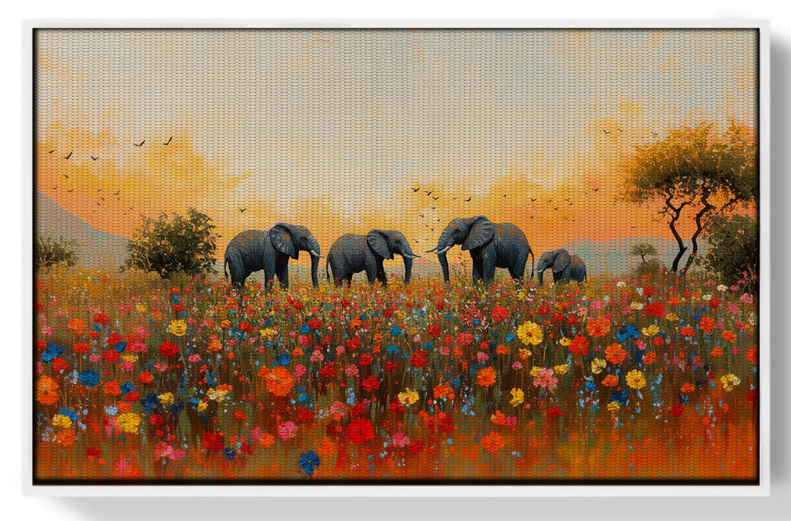 Elephants in Wildflower Field Black African American canvas print view 61