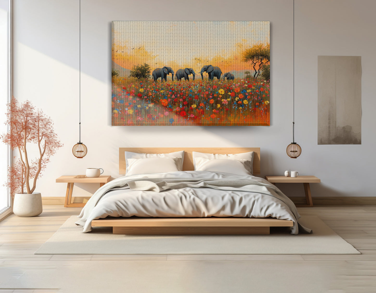Elephants in Wildflower Field Black African American canvas print view 15
