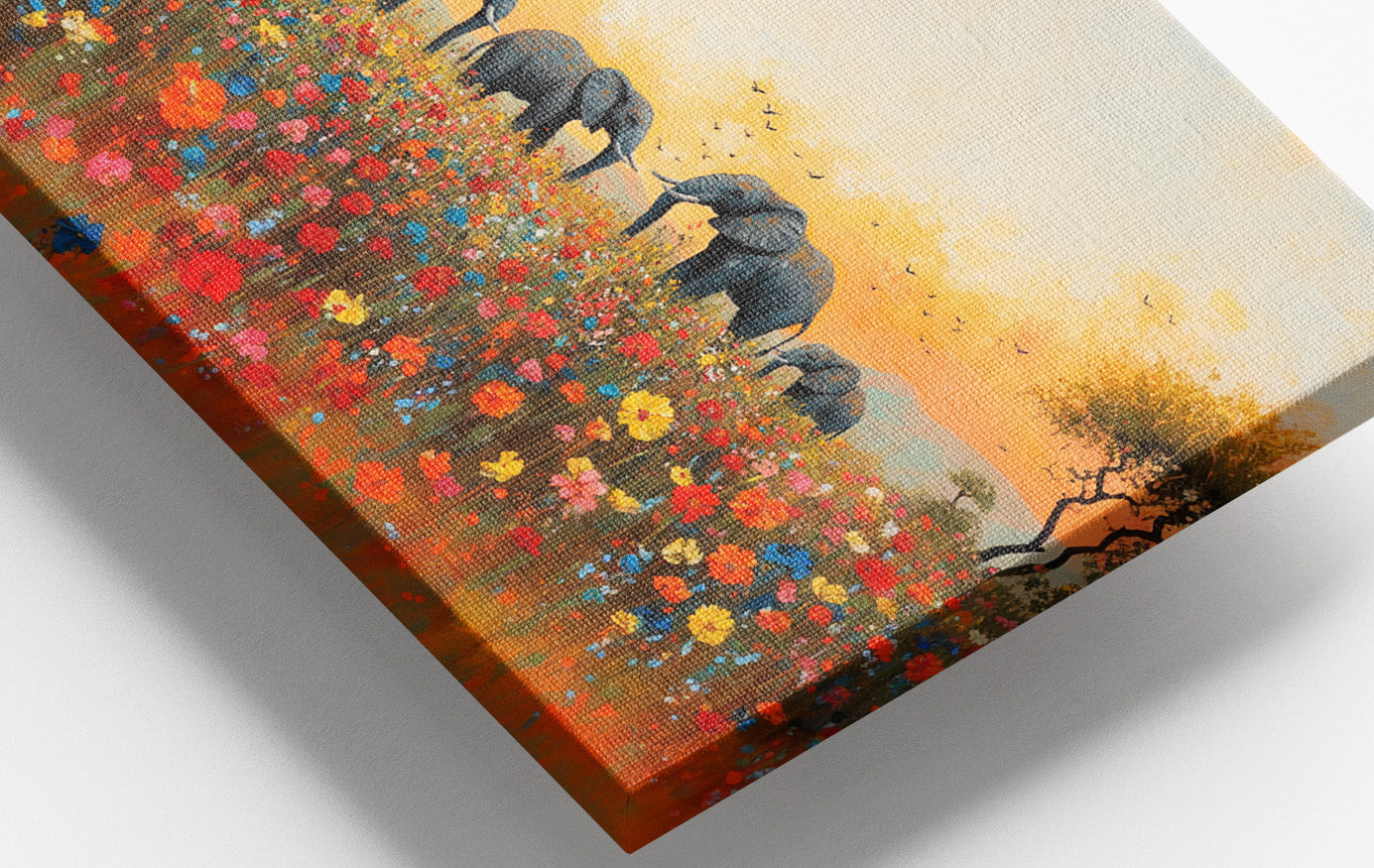 Elephants in Wildflower Field Black African American canvas print view 16