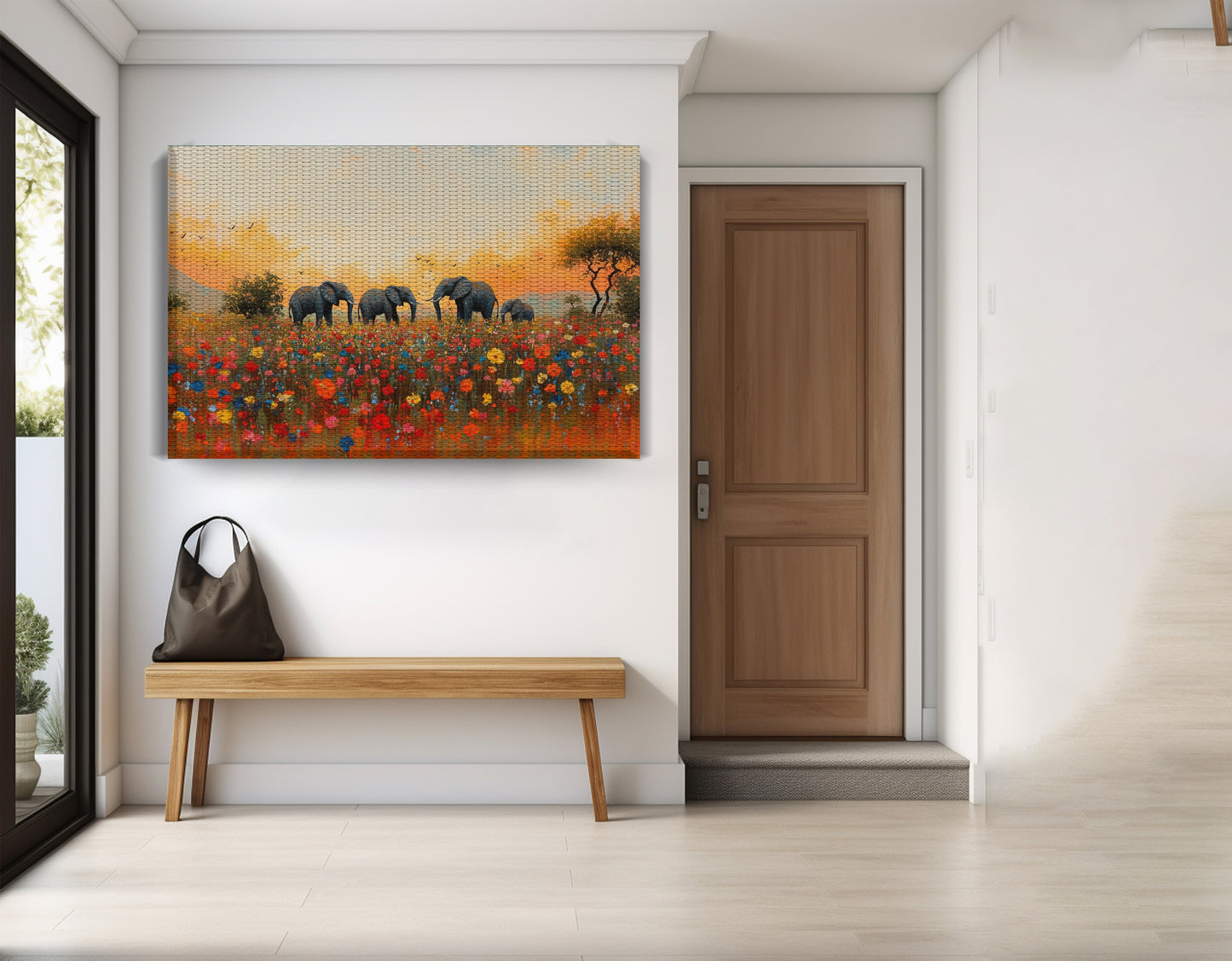 Elephants in Wildflower Field Black African American canvas print view 17