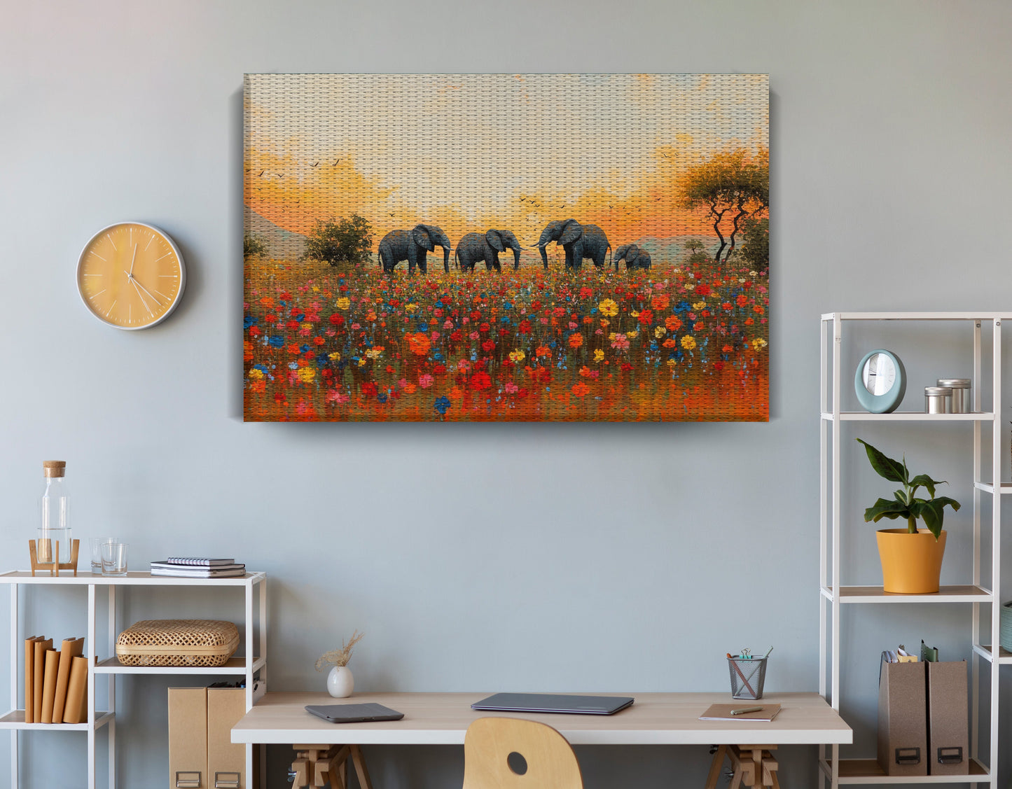 Elephants in Wildflower Field Black African American canvas print view 18