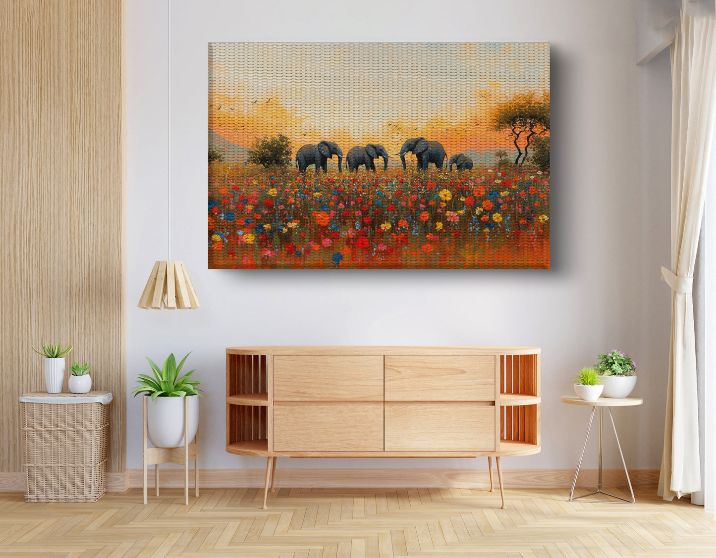 Elephants in Wildflower Field Black African American canvas print view 14
