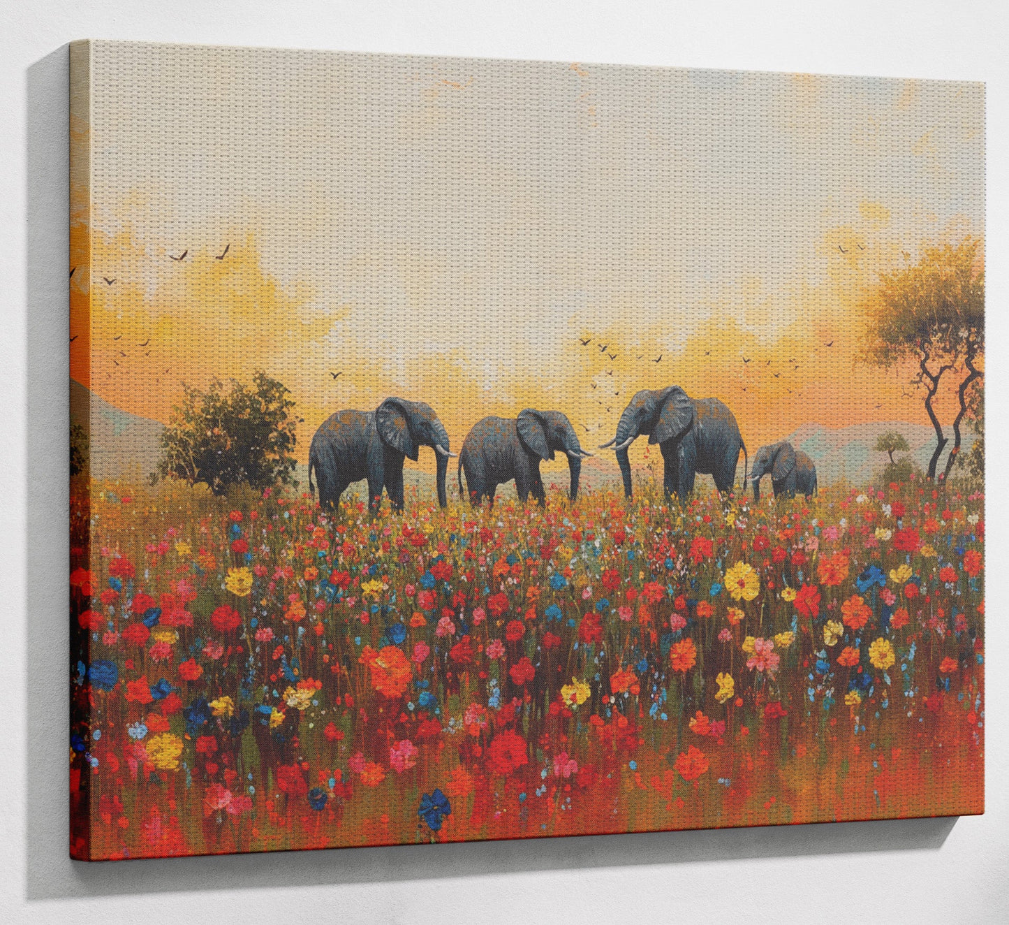 Elephants in Wildflower Field Black African American canvas print view 13