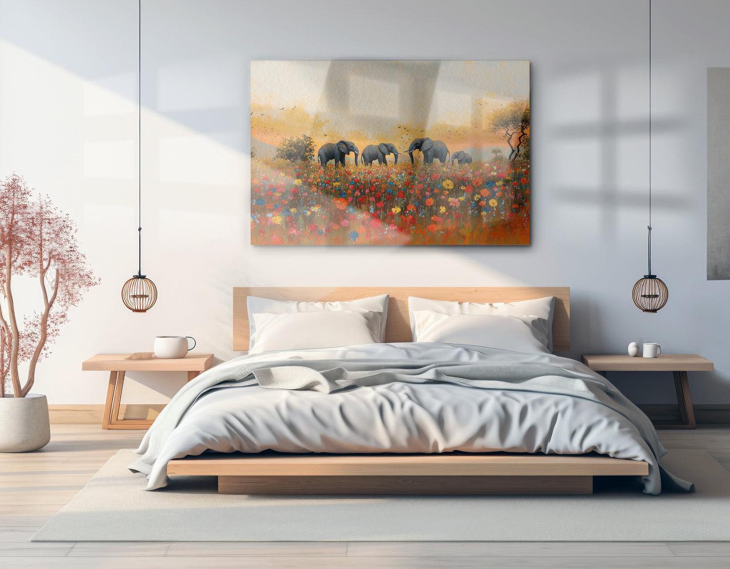 Elephants in Wildflower Field Black African American canvas print view 21