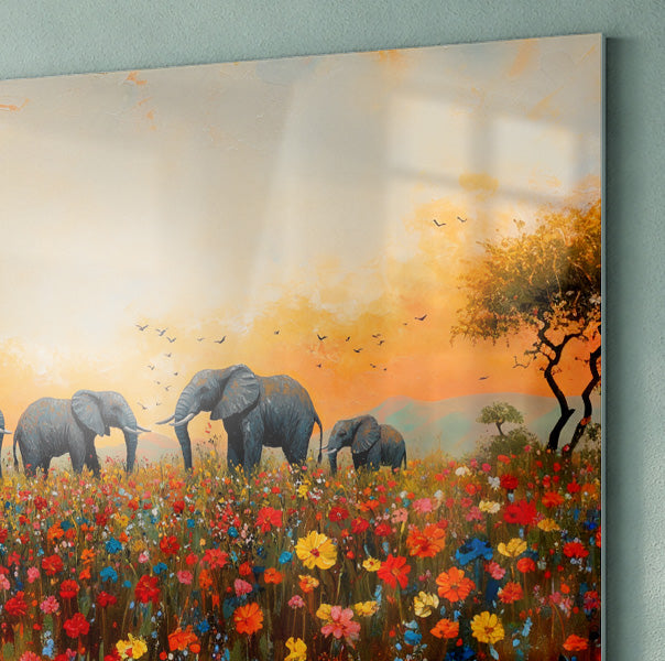 Elephants in Wildflower Field Black African American canvas print view 22