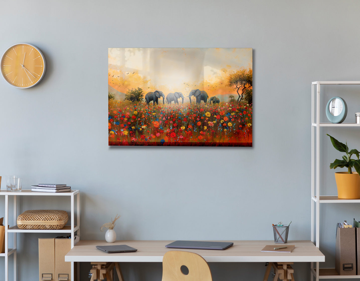 Elephants in Wildflower Field Black African American canvas print view 24