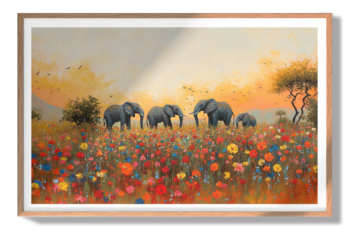 Elephants in Wildflower Field Black African American canvas print view 79