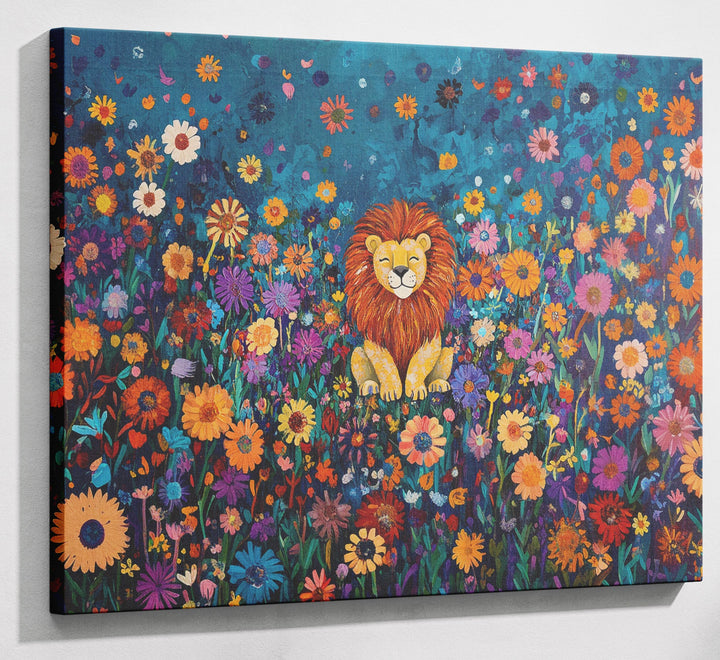Lion Wildflower Folk Black African American canvas print canvas print with visible wall art format