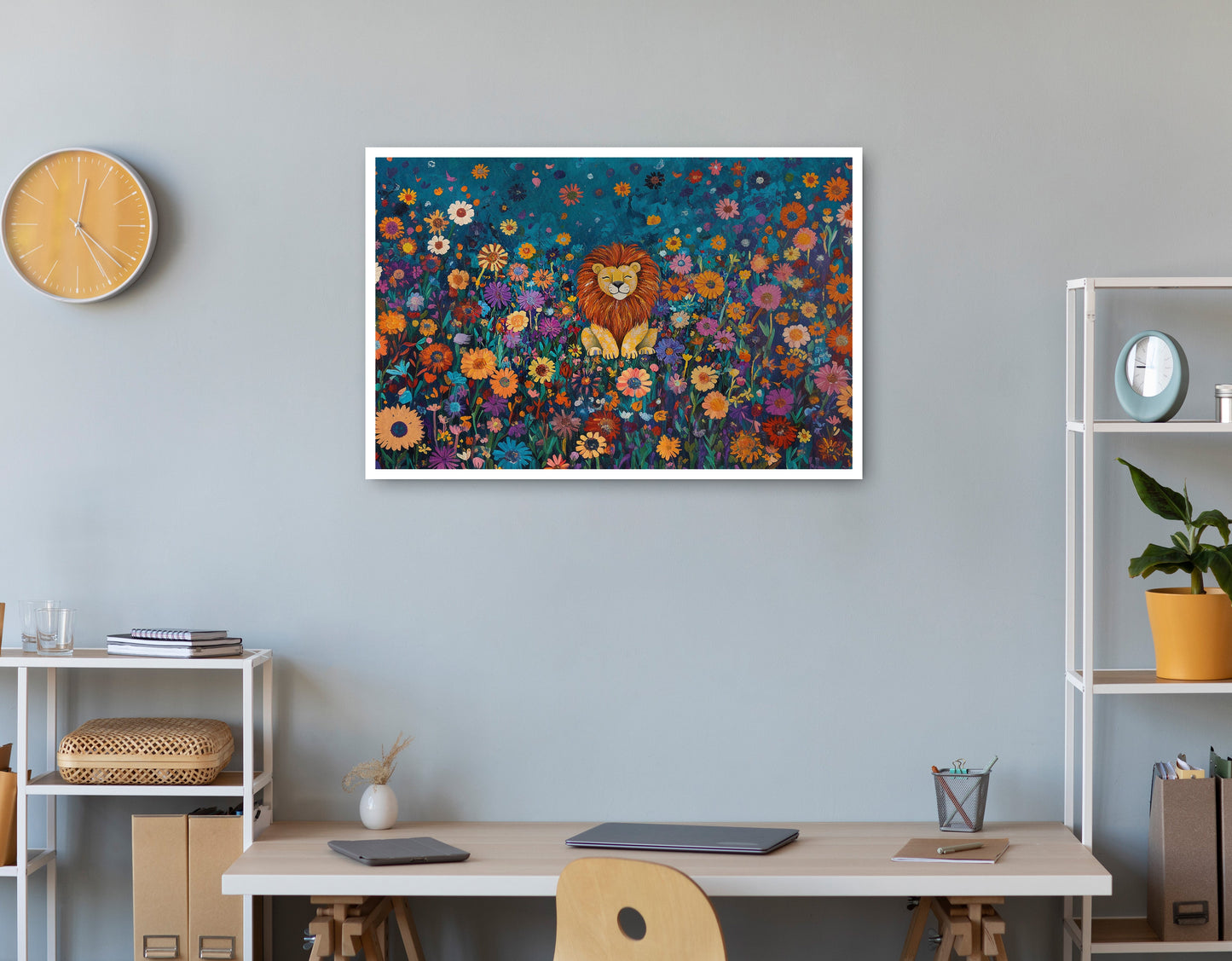 Lion Wildflower Folk Black African American canvas print print view