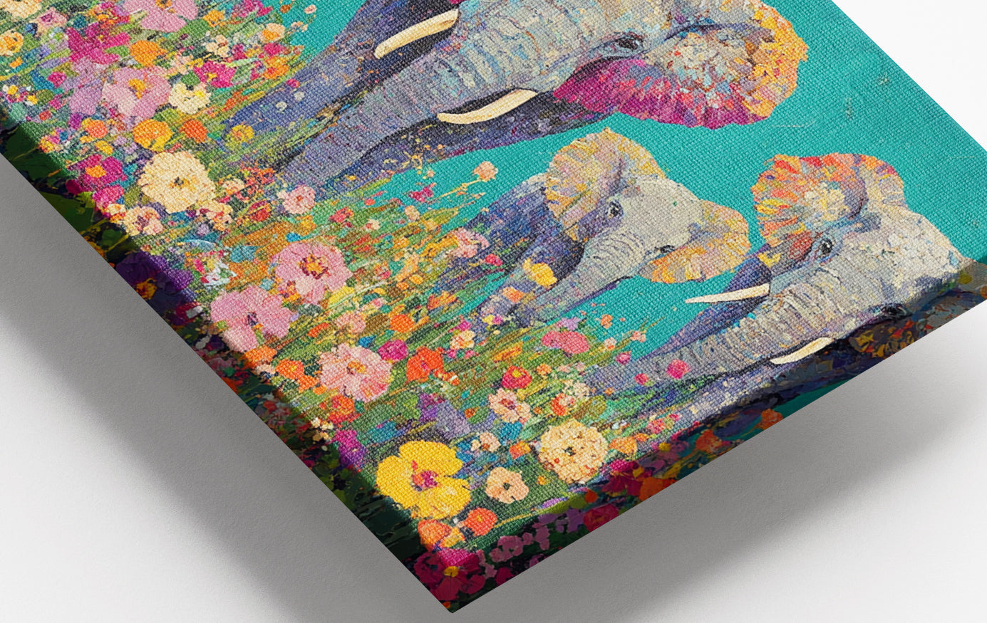 Close-up of Elephant Floral Safari African American canvas print detail