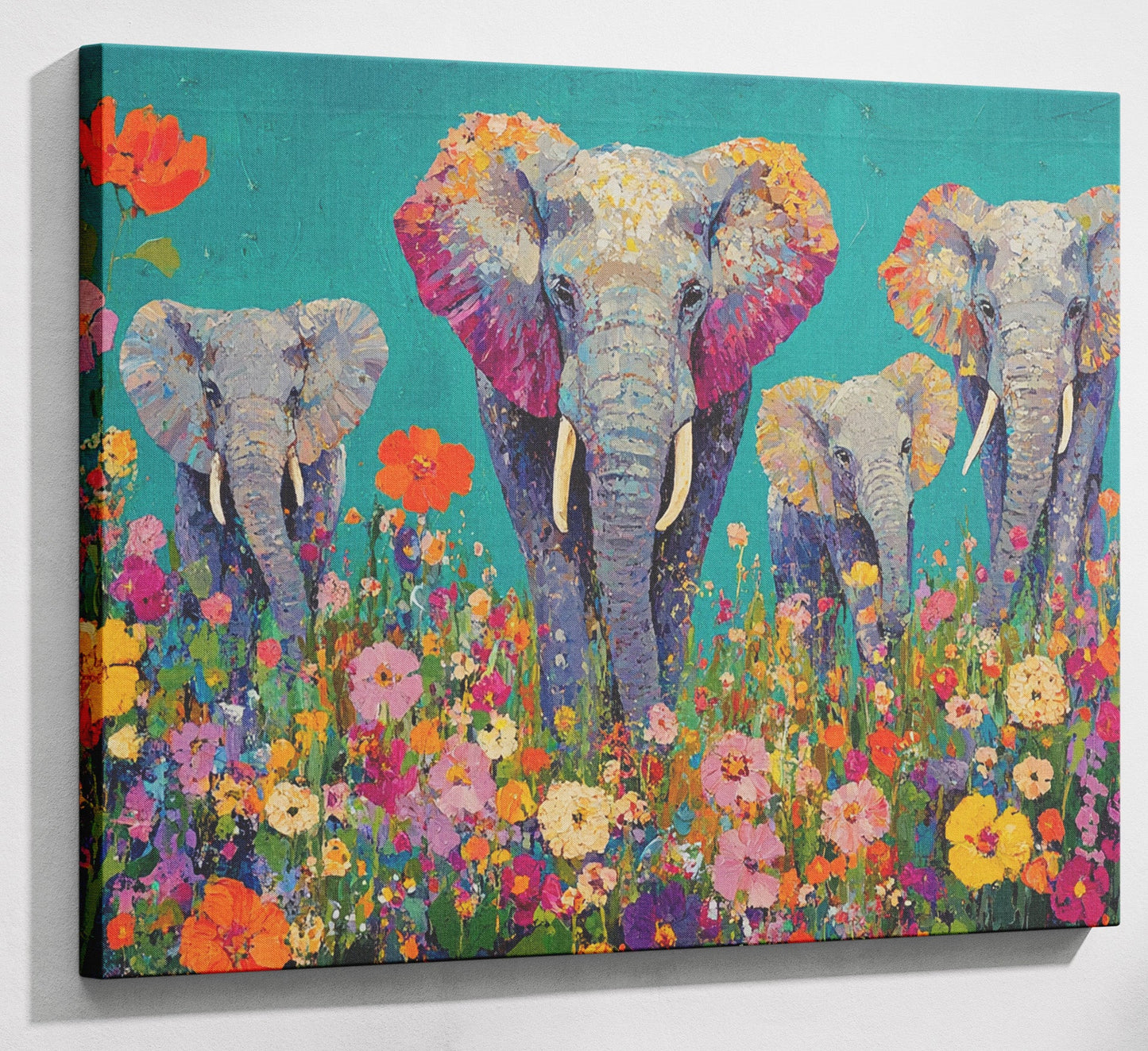 Elephant Floral Safari African American canvas print canvas print with visible wall art format