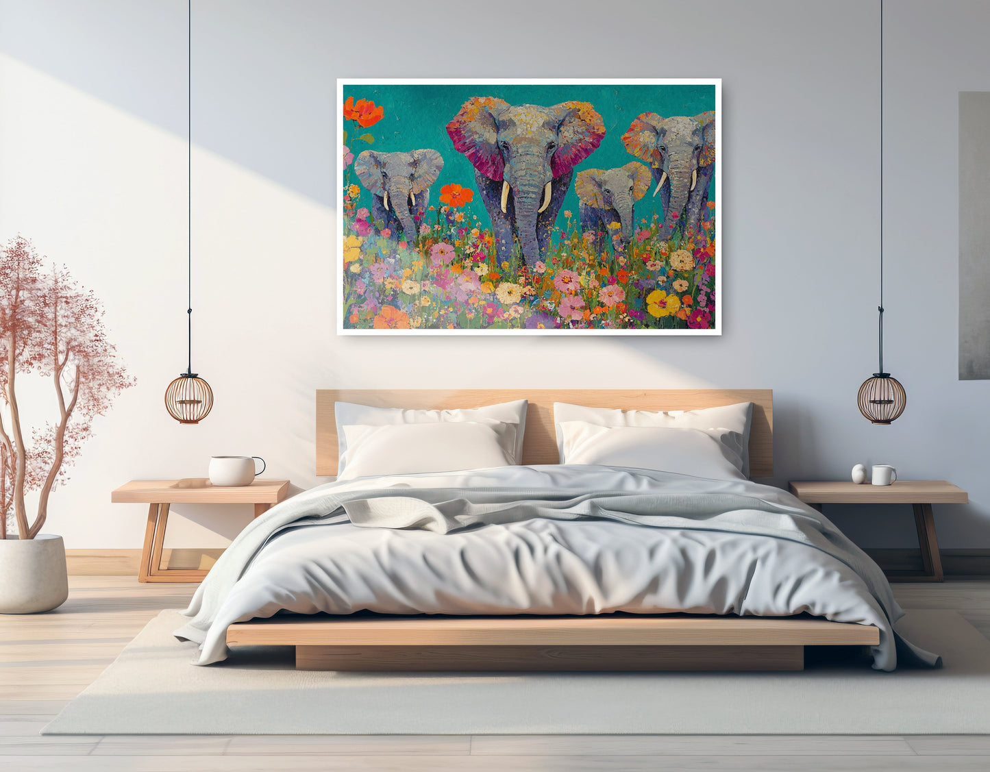 Elephant Floral Safari African American canvas print artwork view