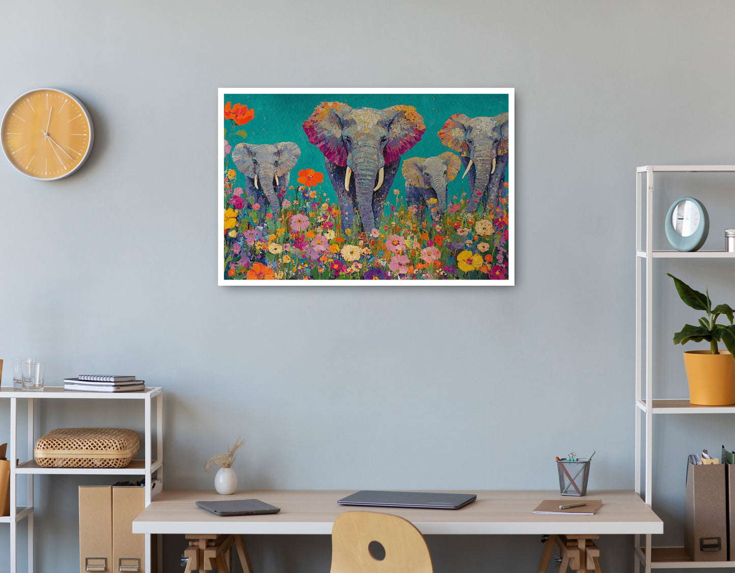 Elephant Floral Safari African American canvas print print view