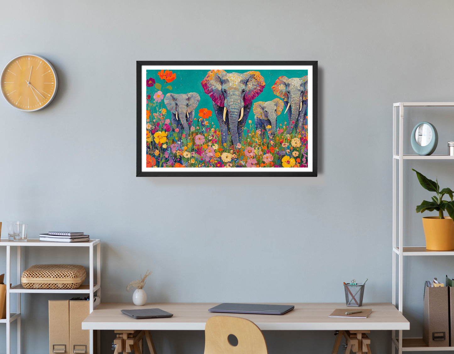 Elephant Floral Safari African American canvas print view 72