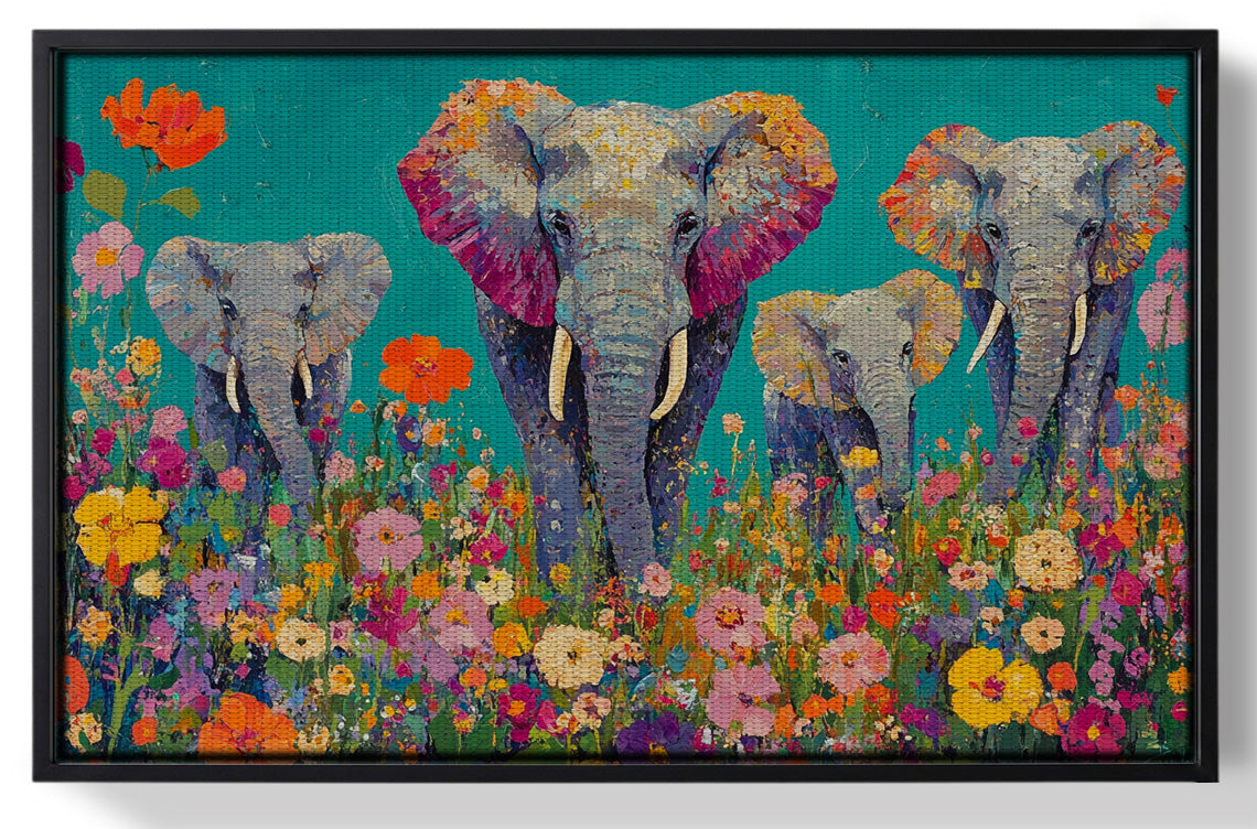 Framed Elephant Floral Safari African American canvas print for home decor