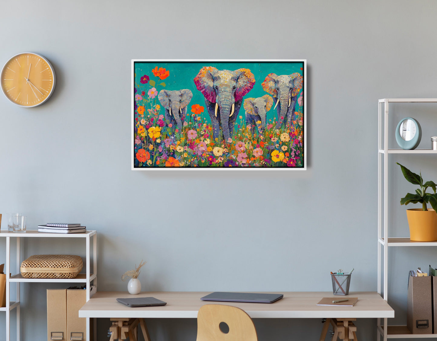 Elephant Floral Safari African American canvas print view 66