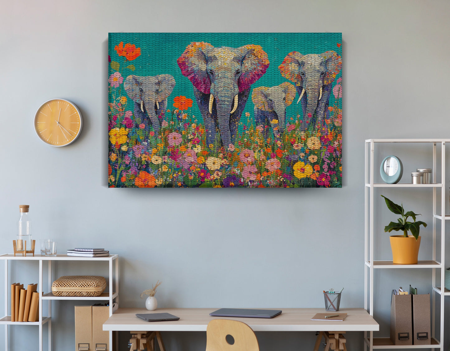 Elephant Floral Safari African American canvas print view 18