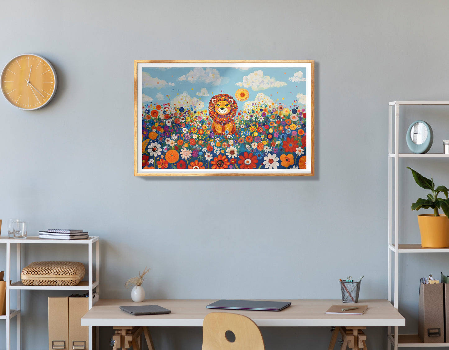 Lion in Wildflowers African American canvas print view 78