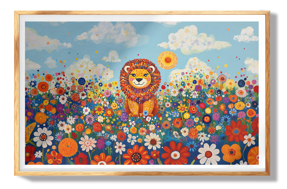 Lion in Wildflowers African American canvas print view 73