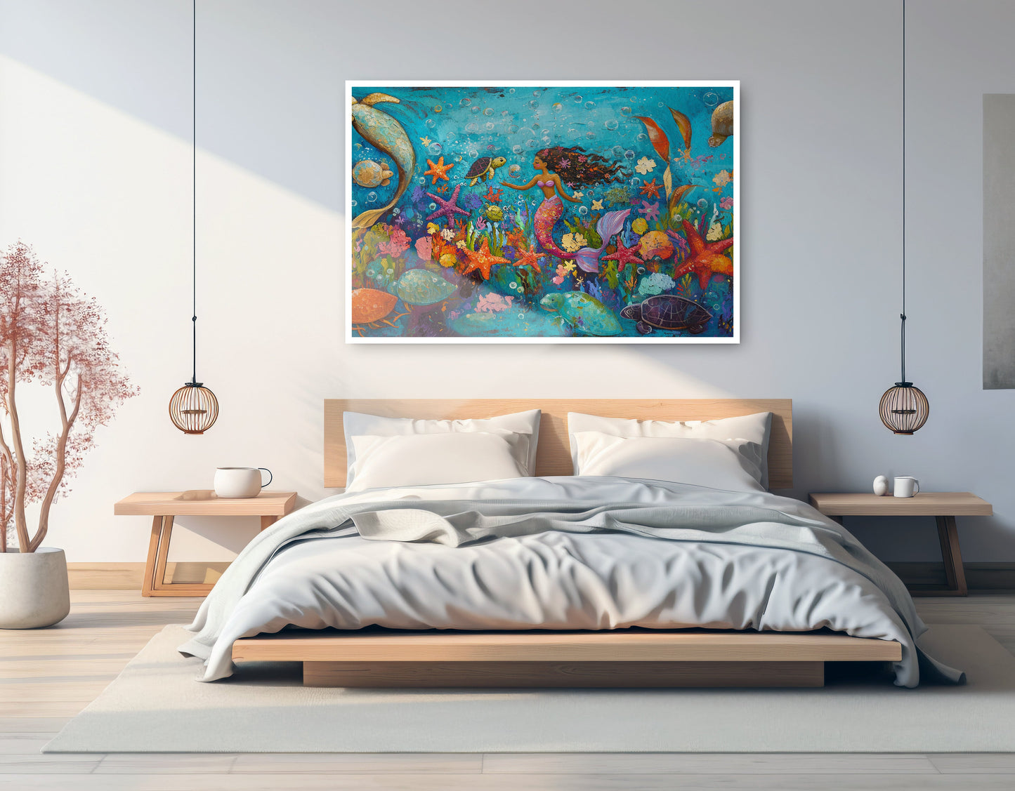 Black Mermaid Underwater Fantasy African American canvas print artwork view