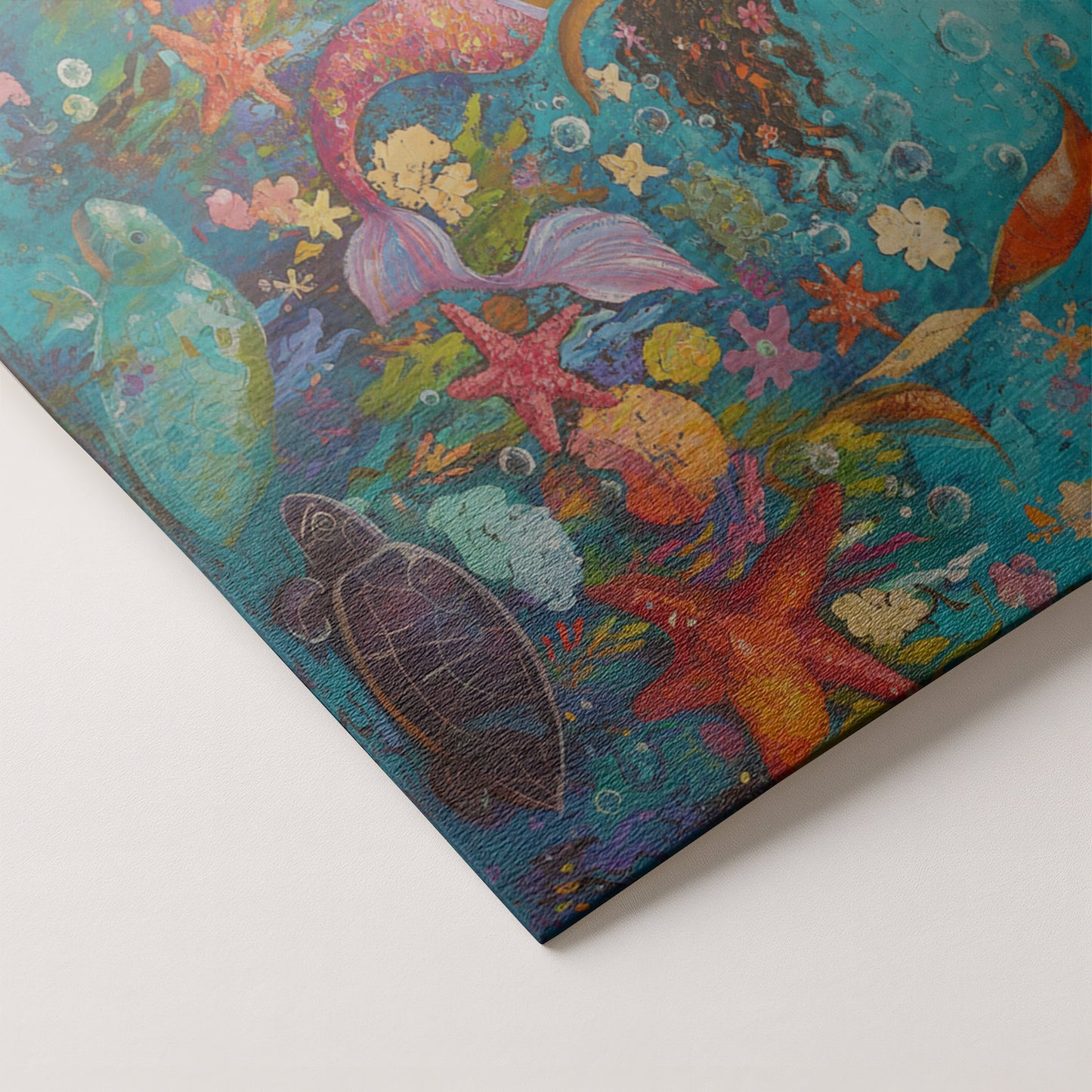 Black Mermaid Underwater Fantasy African American canvas print artwork by MoomZee Artwork