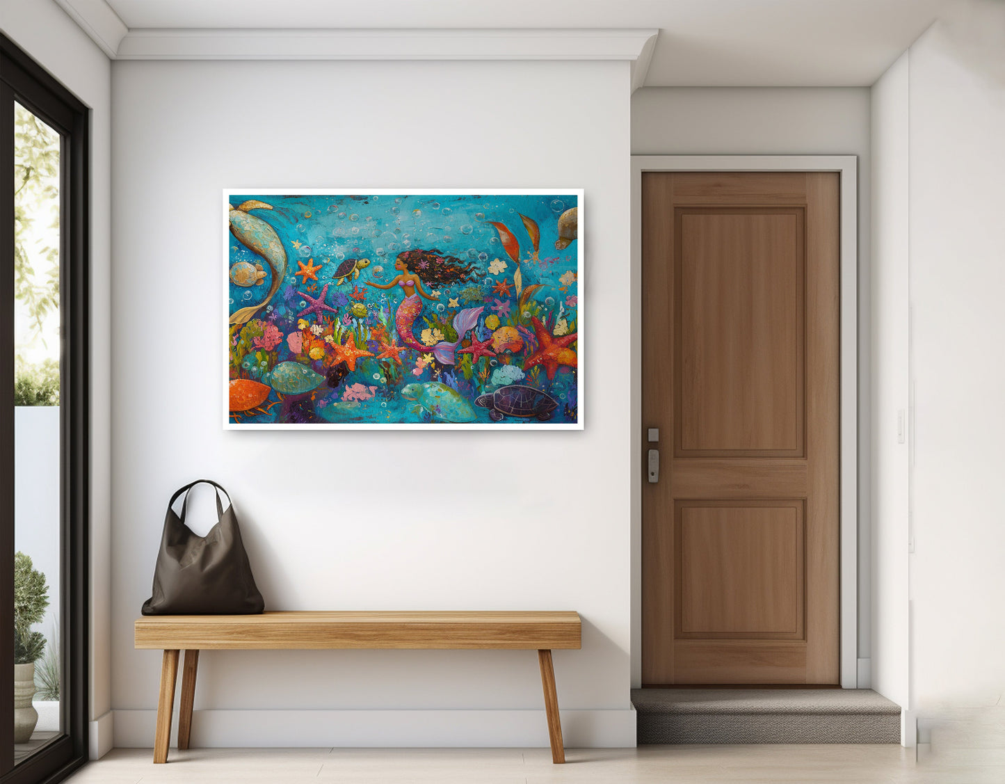 Black Mermaid Underwater Fantasy African American canvas print home decor view