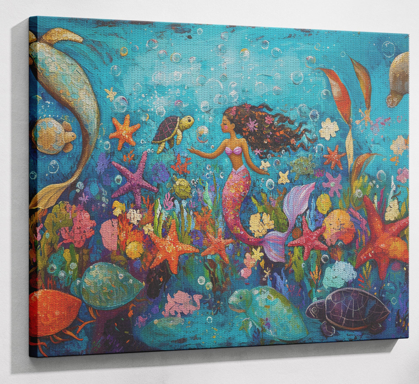 Black Mermaid Underwater Fantasy African American canvas print view 13