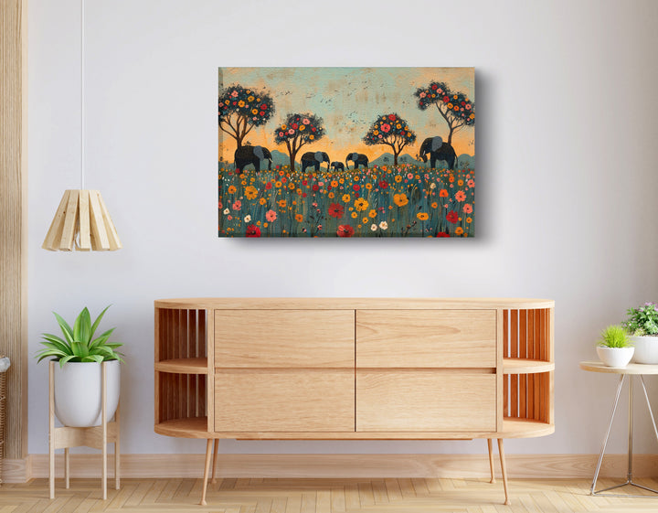 Elephants Under Flower Trees African American Wall Art