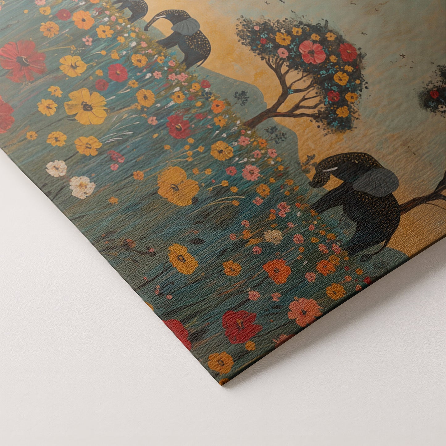 Elephants Under Flower Trees African American canvas print artwork by MoomZee Artwork
