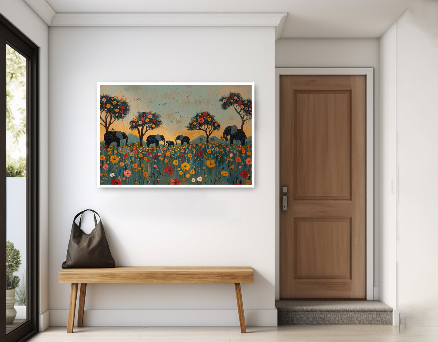 Elephants Under Flower Trees African American canvas print home decor view
