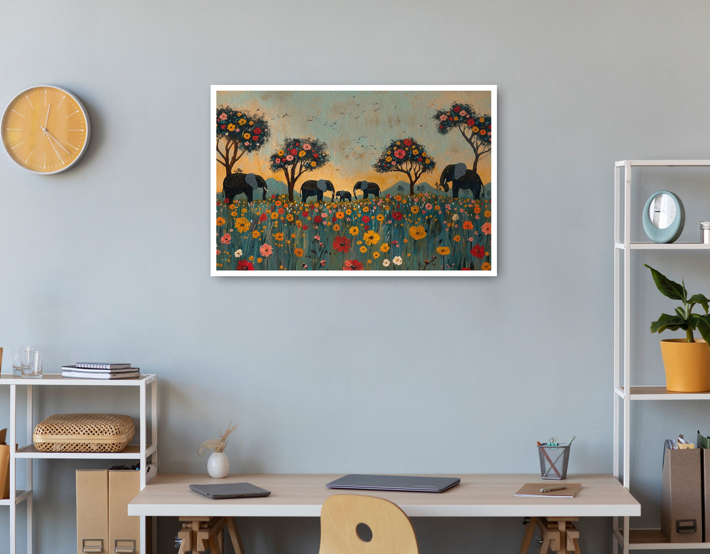 Elephants Under Flower Trees African American canvas print print view