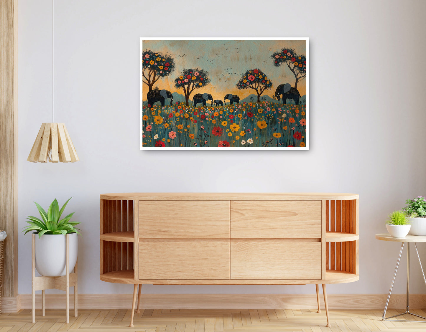 Alternate view of Elephants Under Flower Trees African American canvas print