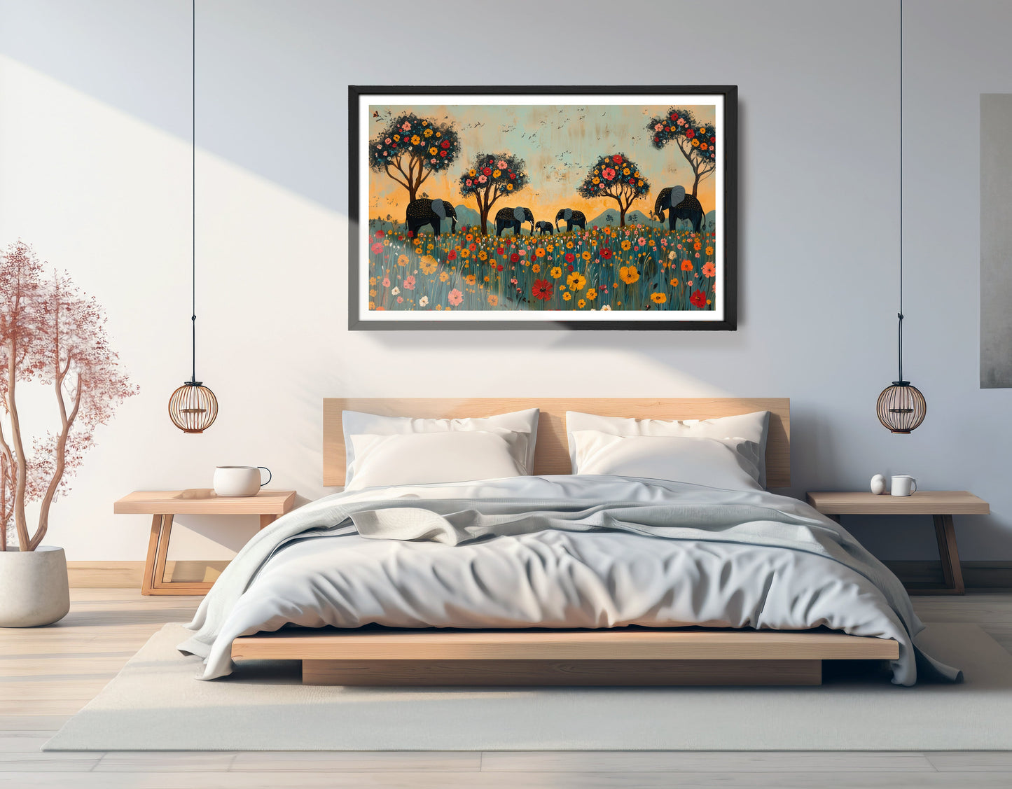 Elephants Under Flower Trees African American canvas print view 69