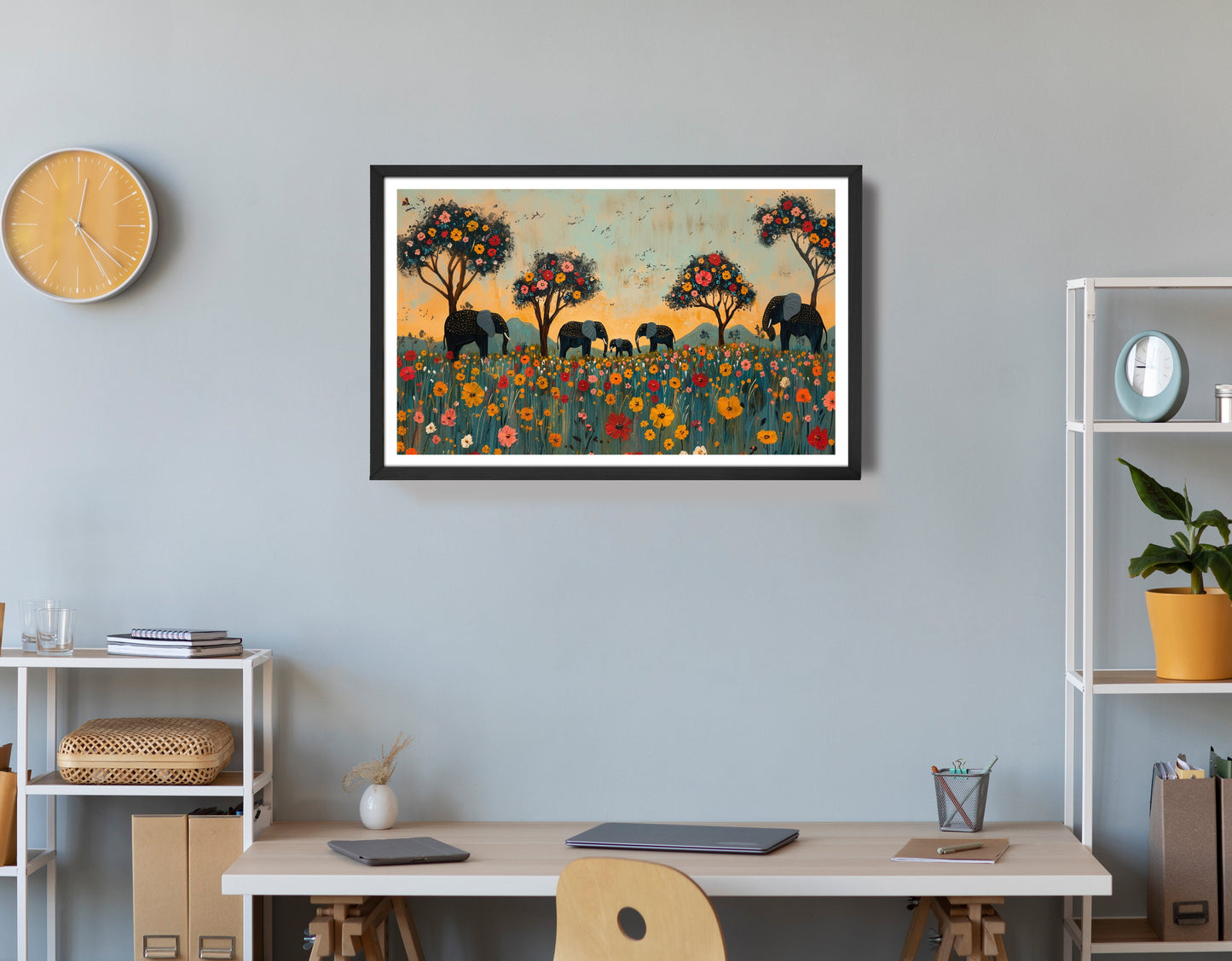 Elephants Under Flower Trees African American canvas print view 72