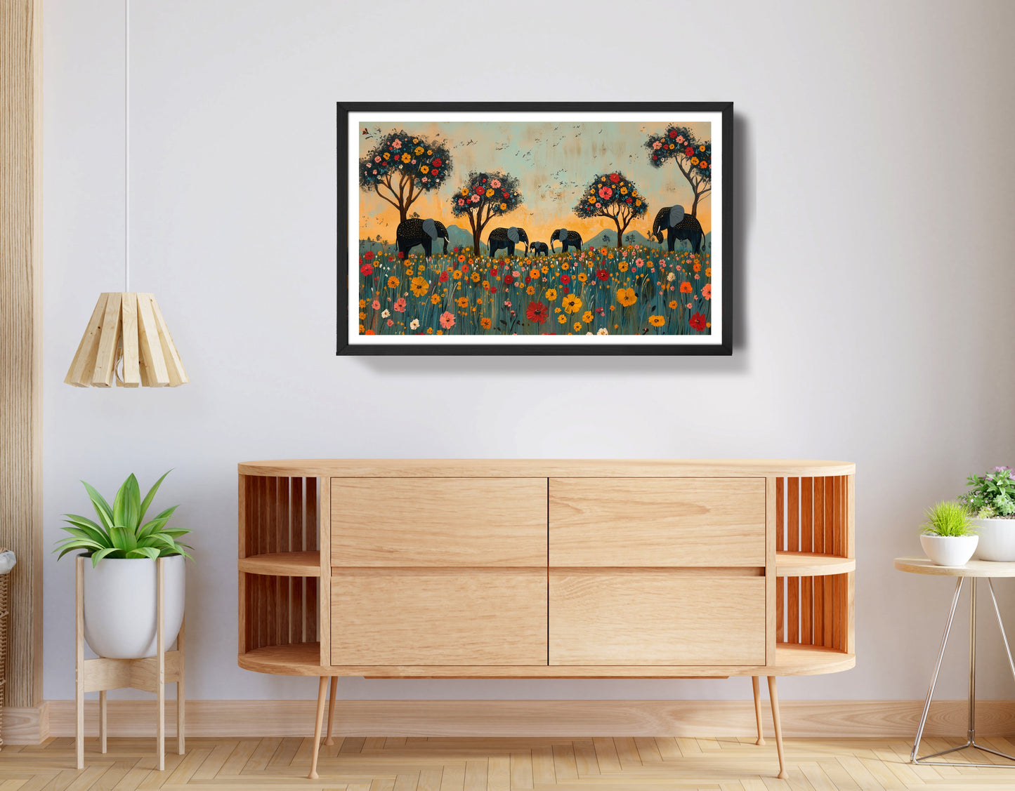 Elephants Under Flower Trees African American canvas print view 68