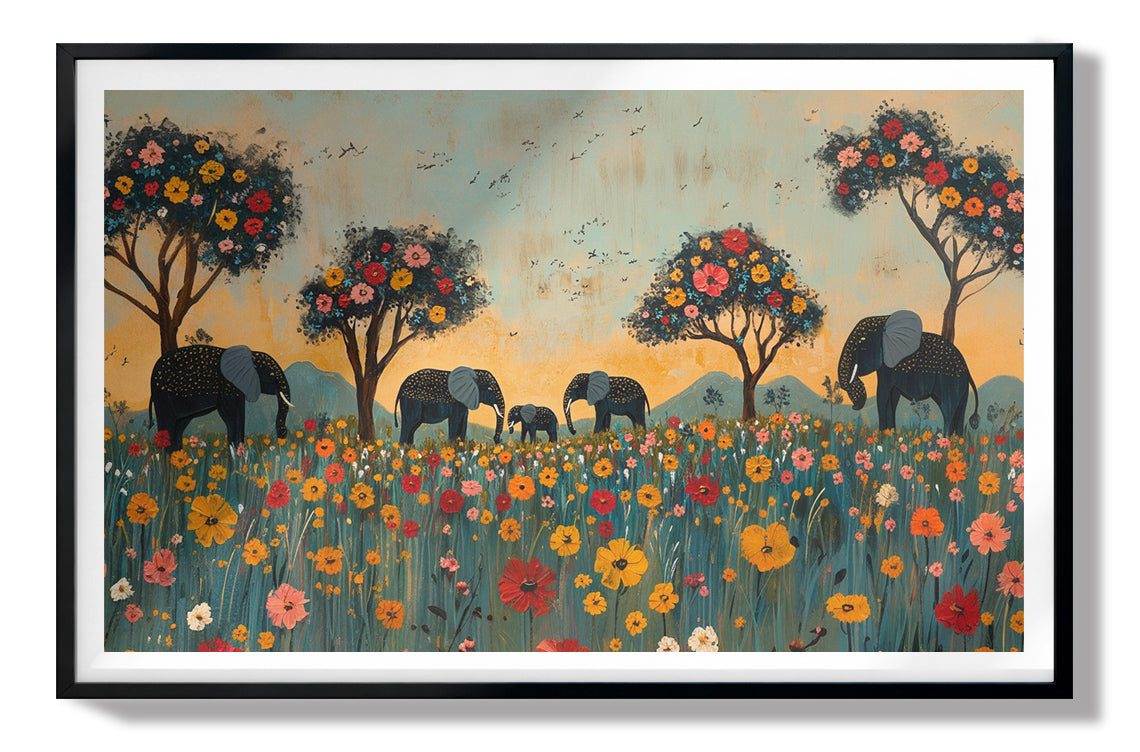 Elephants Under Flower Trees African American canvas print view 67