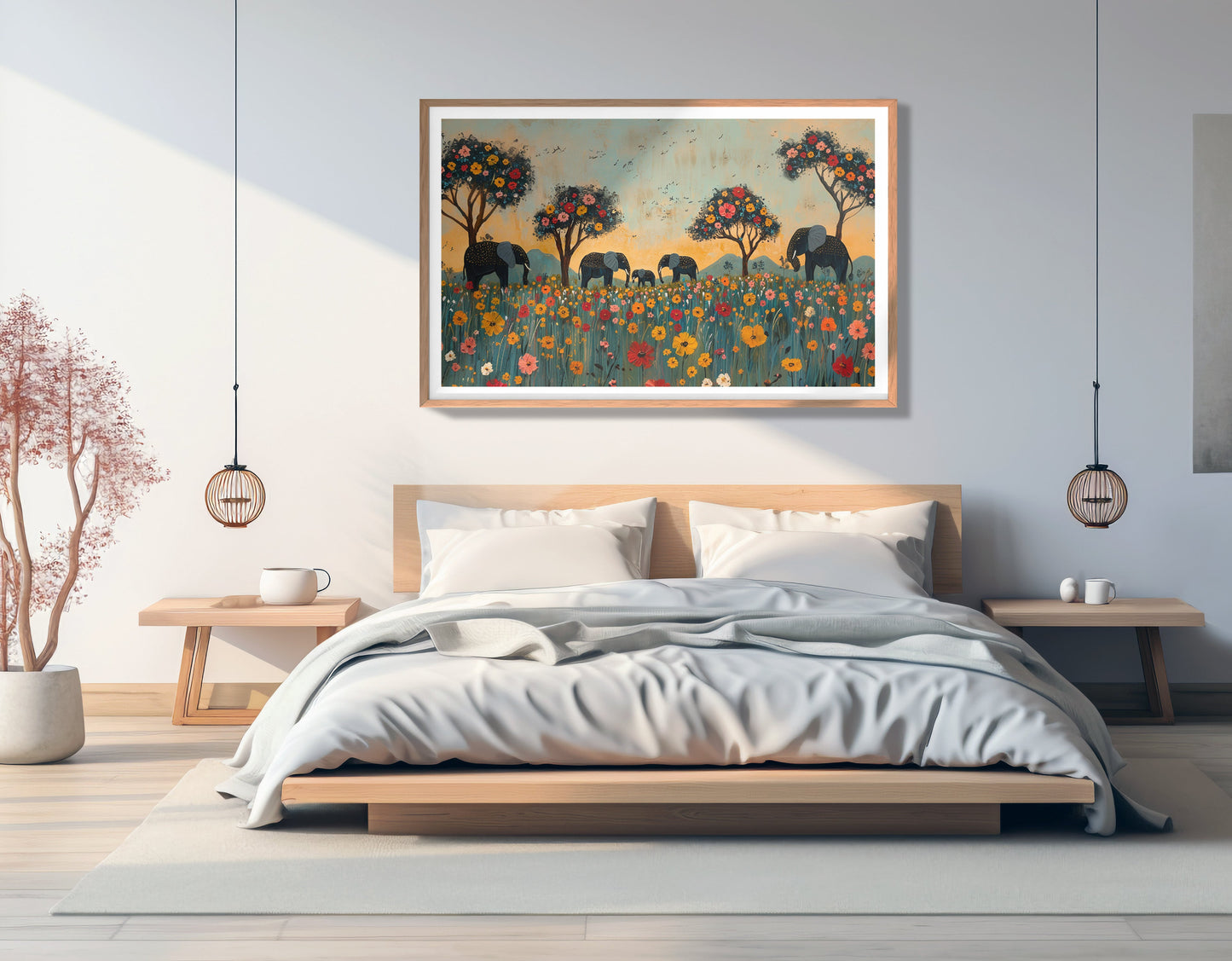 Elephants Under Flower Trees African American canvas print view 81