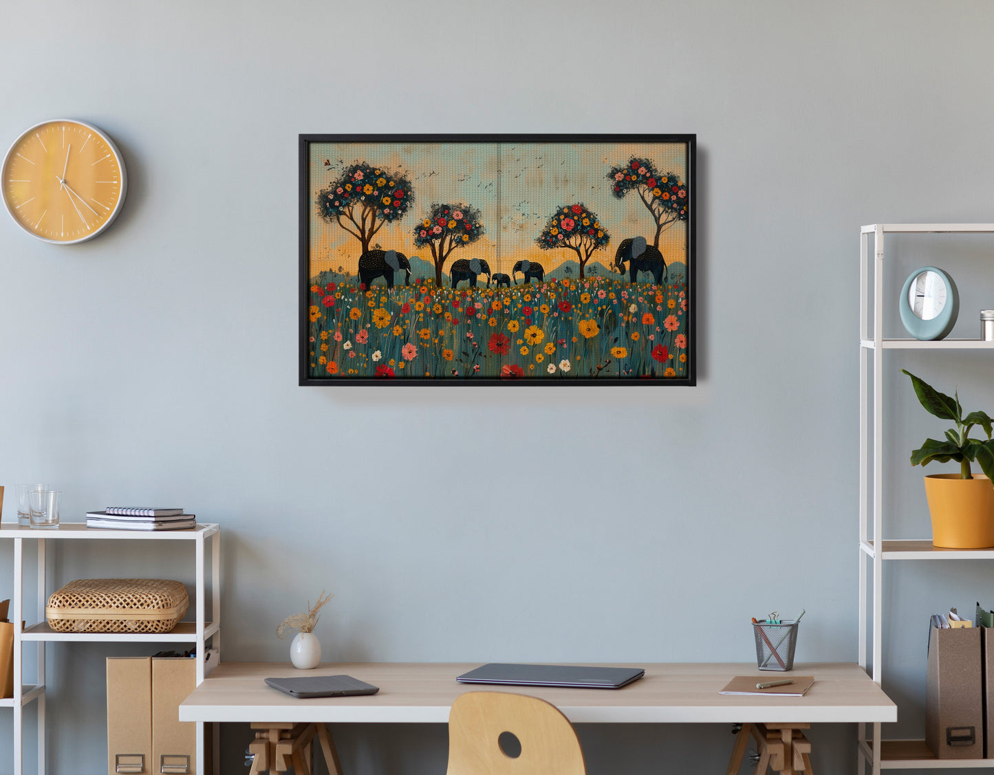 Elephants Under Flower Trees African American canvas print view 30