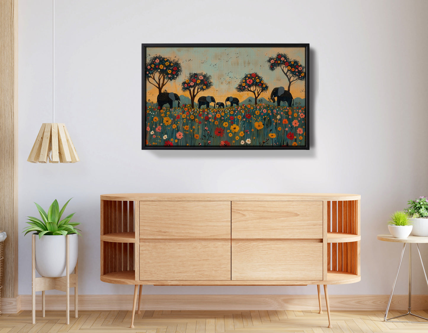 Elephants Under Flower Trees African American canvas print view 26