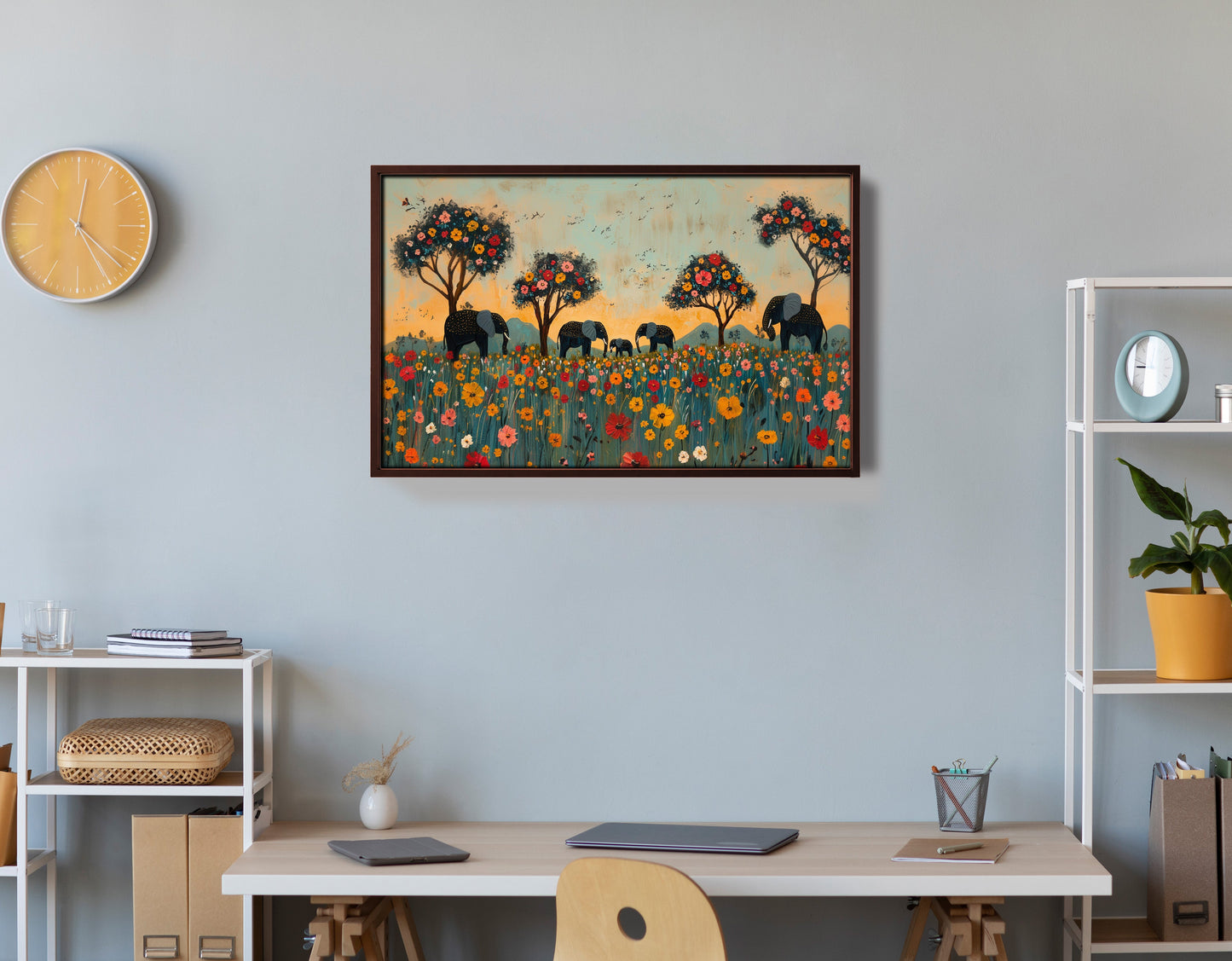 Elephants Under Flower Trees African American canvas print view 36