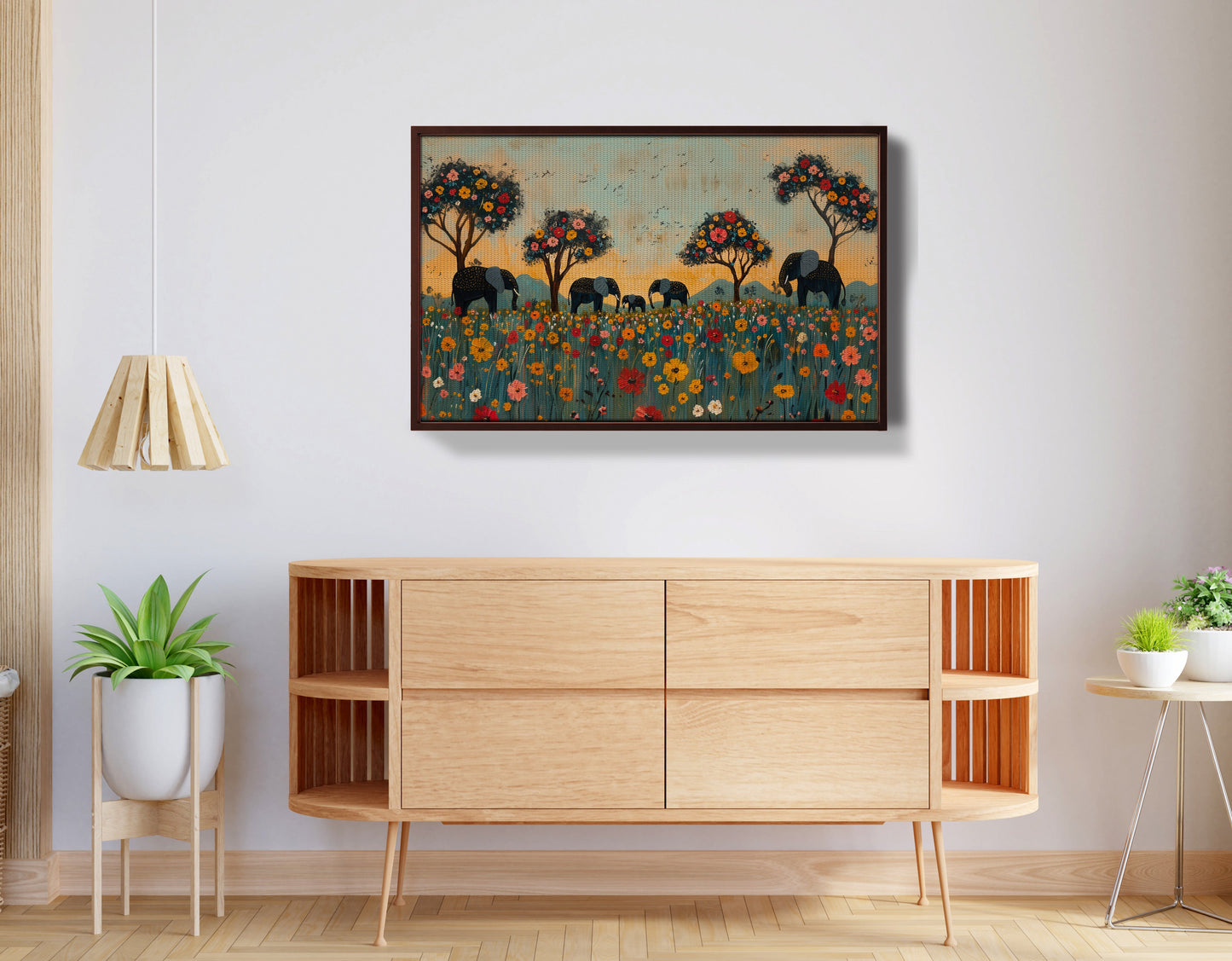 Elephants Under Flower Trees African American canvas print view 32
