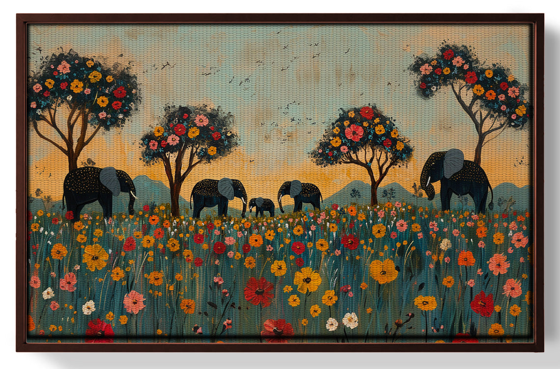 Elephants Under Flower Trees African American canvas print view 31