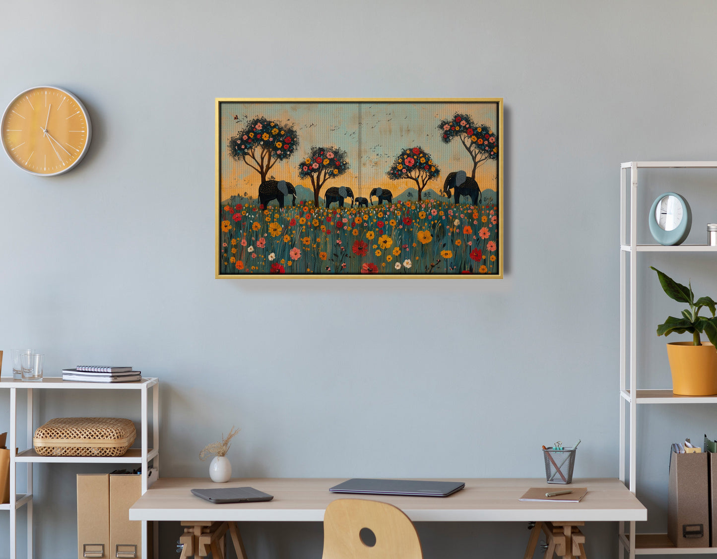 Elephants Under Flower Trees African American canvas print view 42