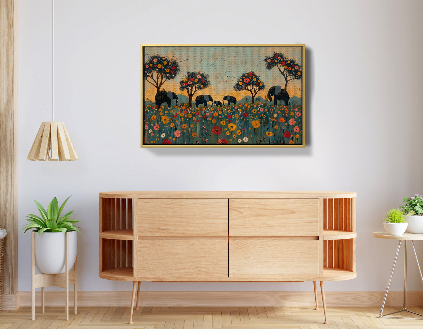 Elephants Under Flower Trees African American canvas print view 38