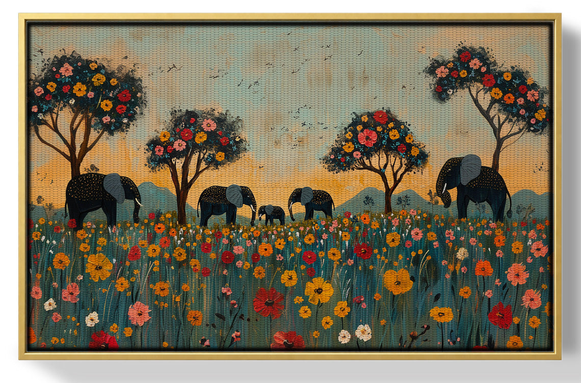 Elephants Under Flower Trees African American canvas print view 37