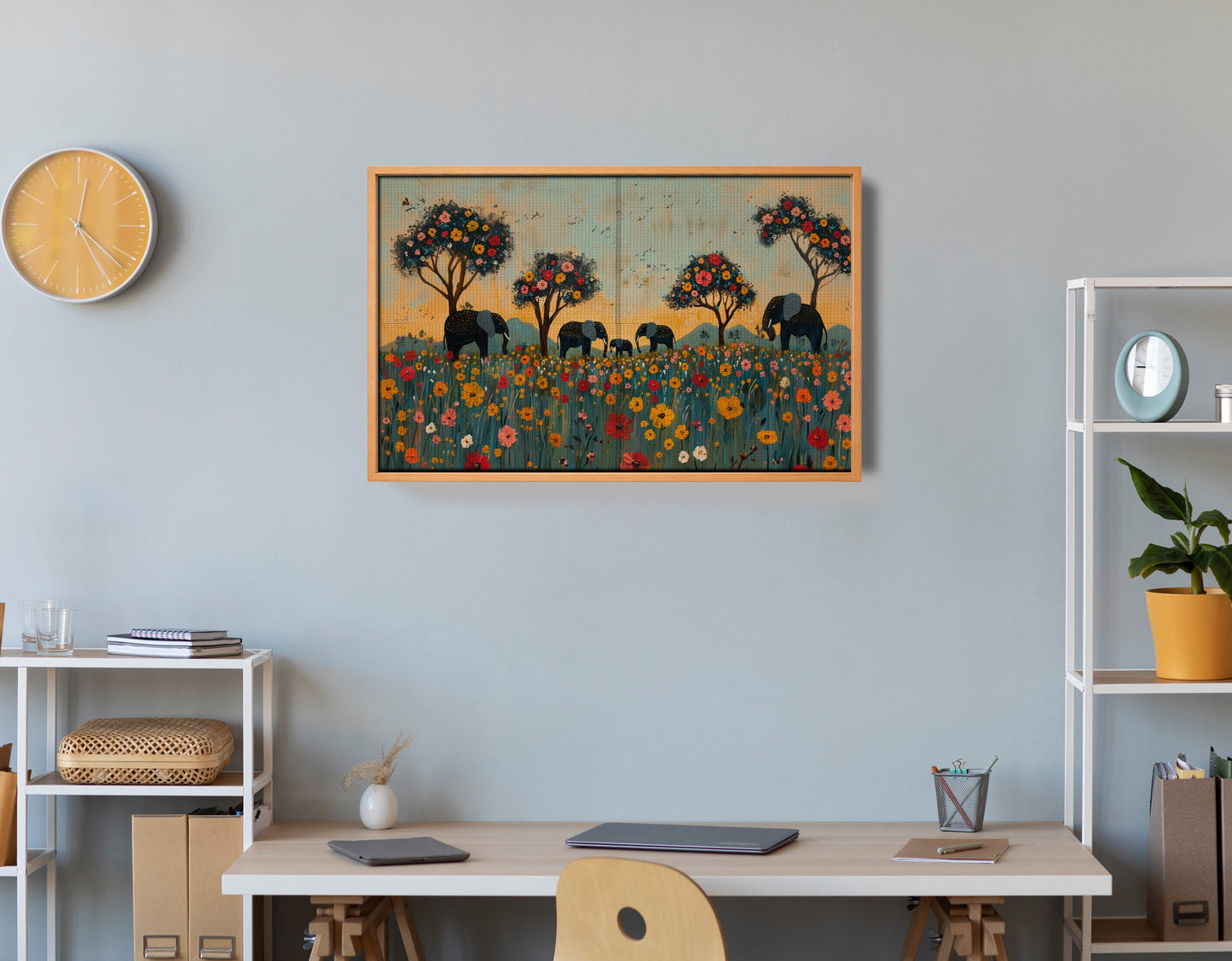 Elephants Under Flower Trees African American canvas print view 48