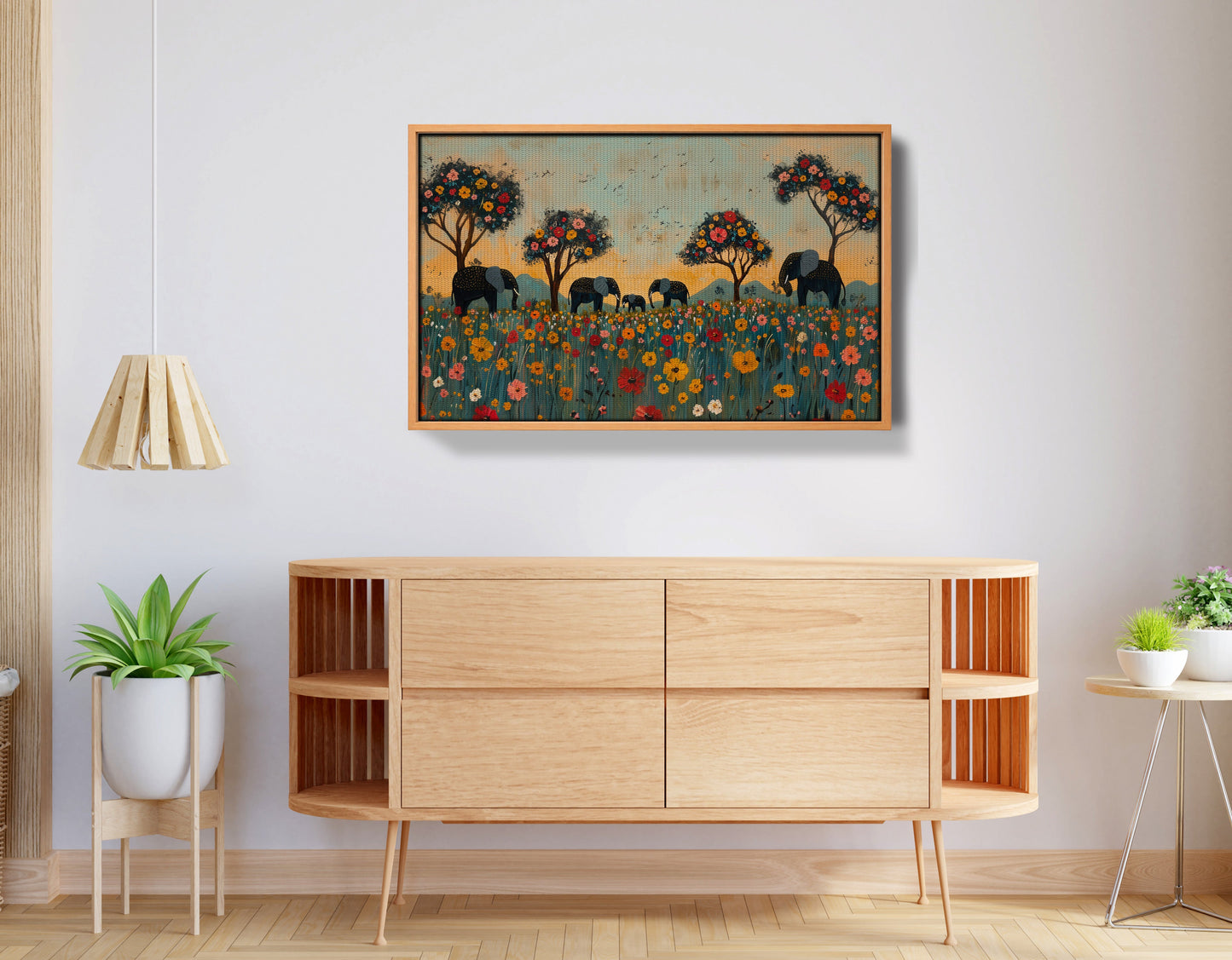 Elephants Under Flower Trees African American canvas print view 44