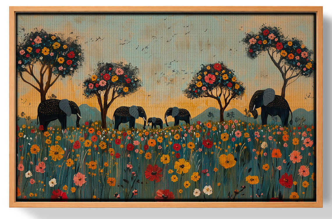 Elephants Under Flower Trees African American canvas print view 43